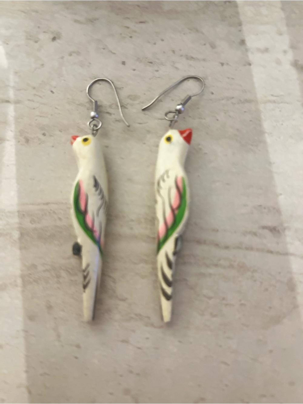 Hand carved wood Parrot earrings